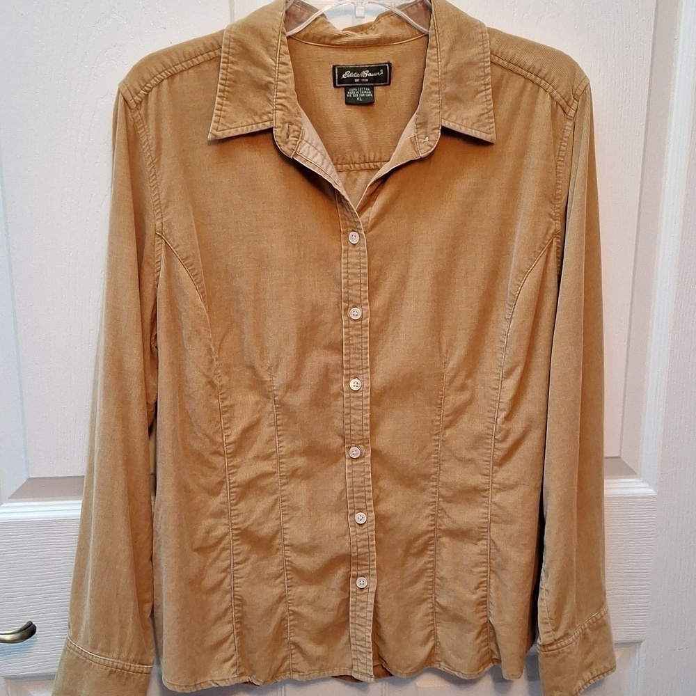 C womens Eddie Bauer casual solid gold corduroy shirt size XL
